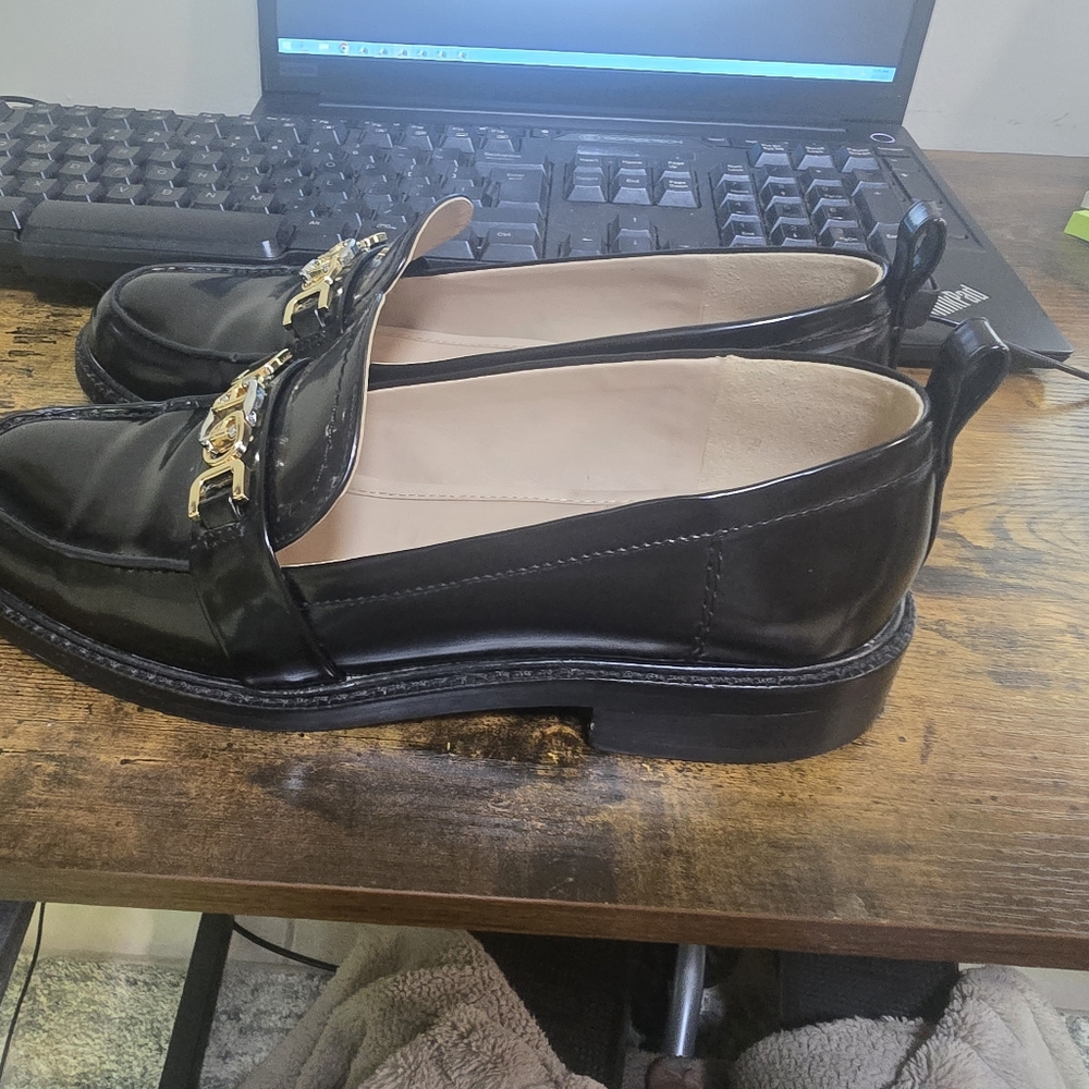 Sam Edelman Black Loafers with Gold Accents - Picture 12 of 13